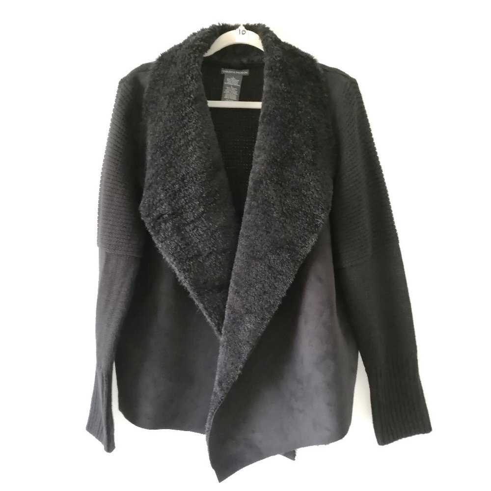 Chelsea & Theodore Black Heavier Weight Faux Fur Open Front Cardigan Size L